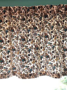 Vintage 1960s barkcloth curtain single floral thick panel, Mid Century window